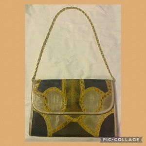 Vintage Bags By Varon Structured Satchel Handbag Exotic Snakeskin Leather Gray